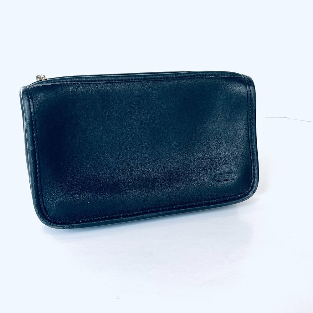 Coach Leather Chunky Cosmetic Pouch Bag Vtg Bonnie Cashin Striped Lining